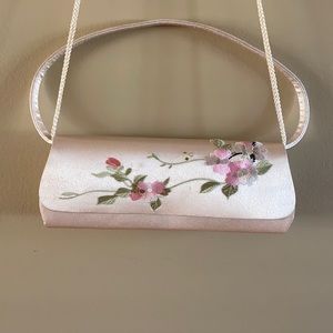 Satin embroidered evening bag